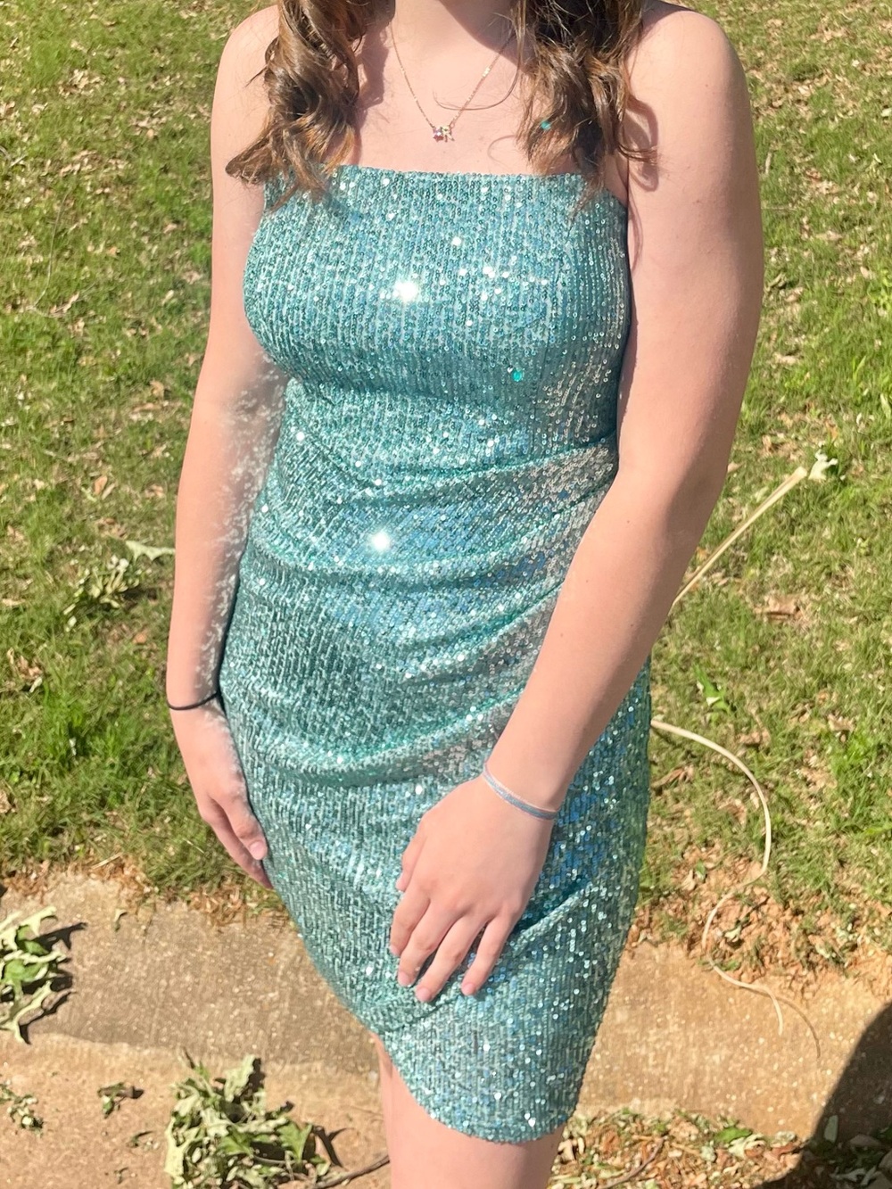 Emerald Sundae Lite Teal Sequin Mini Dress